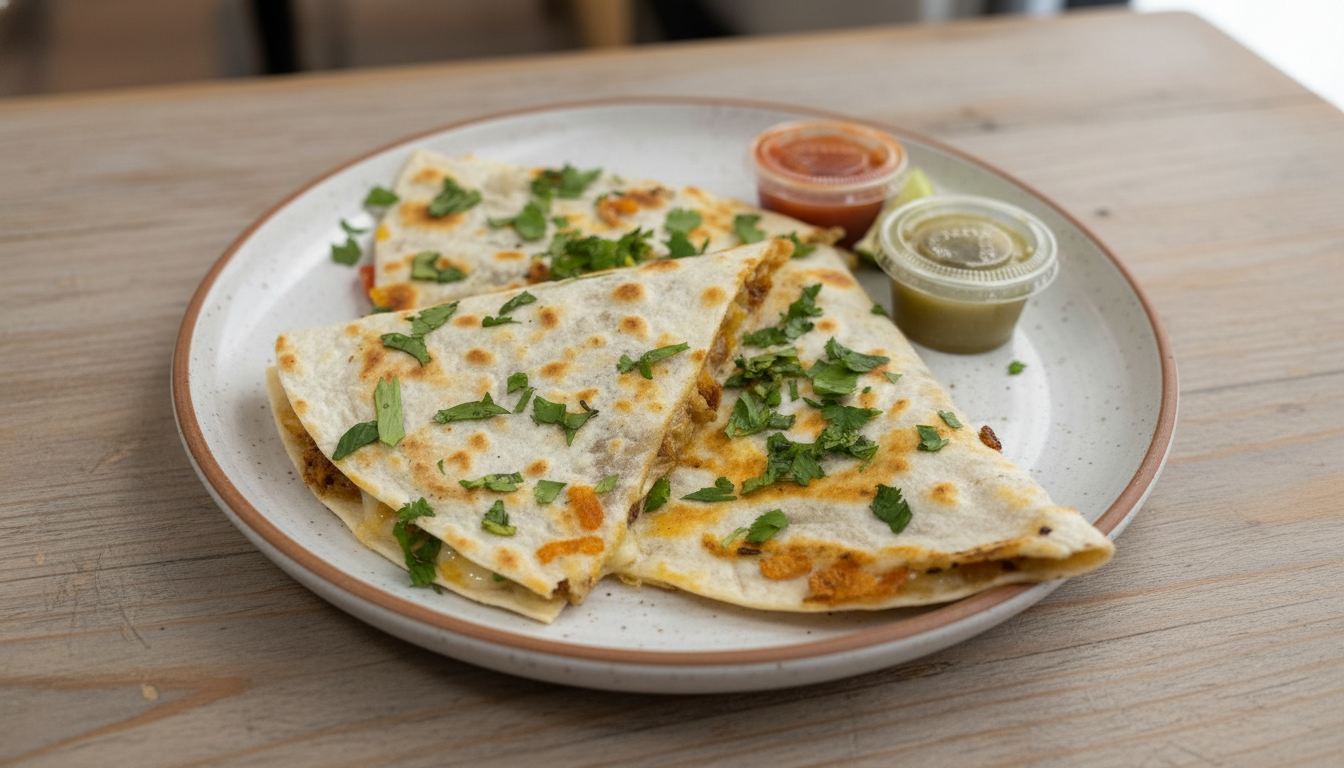 Golden quesadilla with salsas