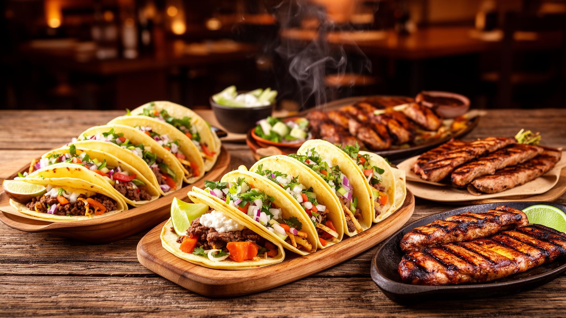 Delicious tacos and grilled food